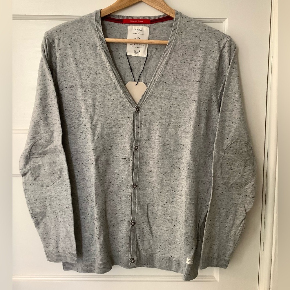 NWT Zara Boys Heather Gray Cardigan, The Good Things, Sz 11-12